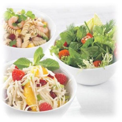 cheese - Potato salad - Coleslaw - Vegetable pasta salad - Bean salad Soup of the