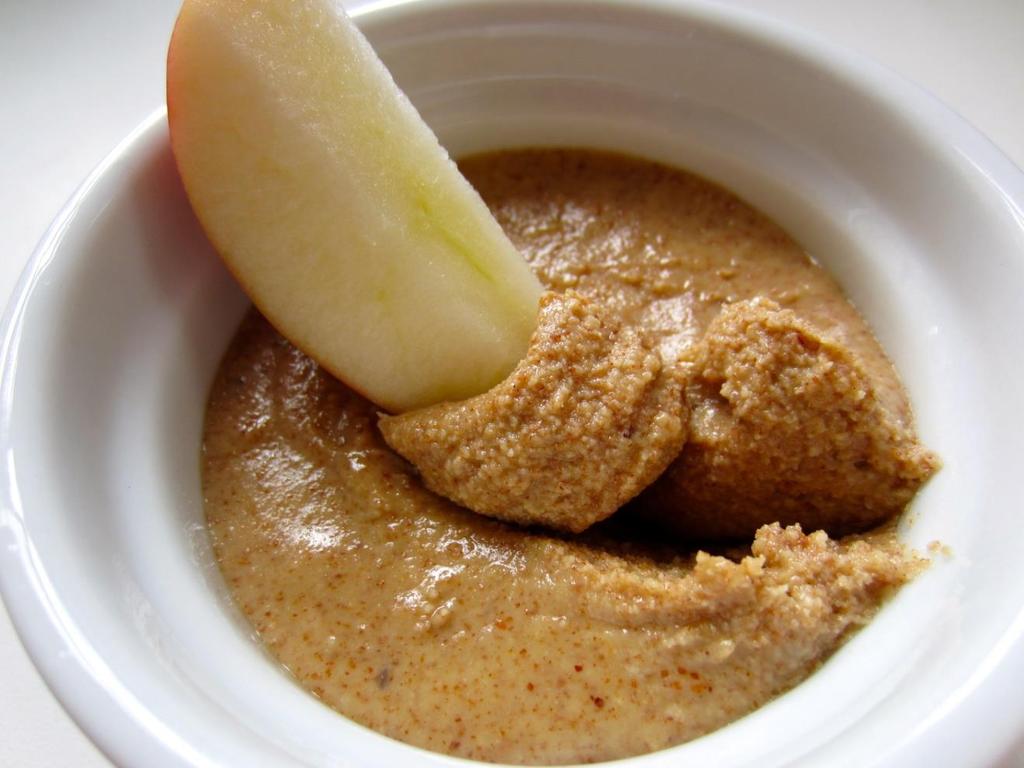 Almond Butter This super simple recipe can be used as a spreadable peanut butter substitute and as a dip for apple slices. The only things you need are a baking sheet and a food processor.