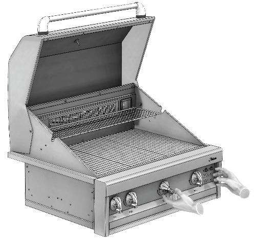 Keep your face away from the grill as far as possible and pass a lit, long stem match through the notch in the grill rack to the ports of the burner you are trying to light.