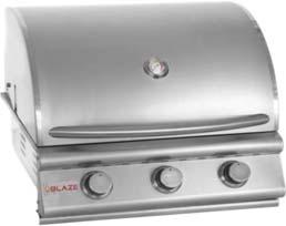 304 Stainless Steel Components & Double Wall Hood Commercial Grade Cast Stainless Steel 14,000 BLZ3LP BLZ3NG 25" 3-Burner BUILT-IN GRILL with 560