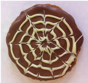 16 (d) The picture below shows a biscuit product with chocolate feathering as a form of decoration.