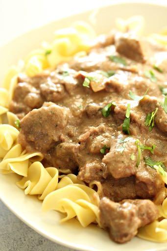 DAY 1 HEALTHY PLAN HEALTHIER SLOW COOKER BEEF STROGANOFF AND NOODLES M A I N D I S H Serves: 6 Prep Time: 15 Minutes Cook Time: 7 Hours Calories: 355 Fat: 10.5 Carbohydrates: 30.2 Protein: 32.