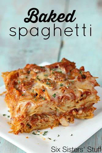 DAY 5 HEALTHY PLAN - BAKED SPAGHETTI M A I N D I S H Serves: 8 Prep Time: 25 Minutes Cook Time: 1 Hour Calories: 481 Fat: 16 Carbohydrates: 44 Protein: 40 Saturated Fat: 8 Sodium: 1120 Sugar: 6