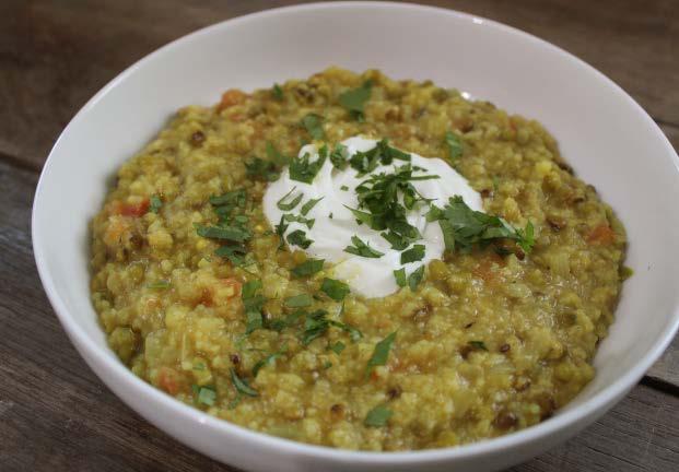 Mung bean curry 10g ghee or coconut oil 1/4 tsp cumin seeds 1 medium sized white onion, finely chopped 1 inch piece of ginger, finely chopped 1 green chilli (or more if you like it hot), finely