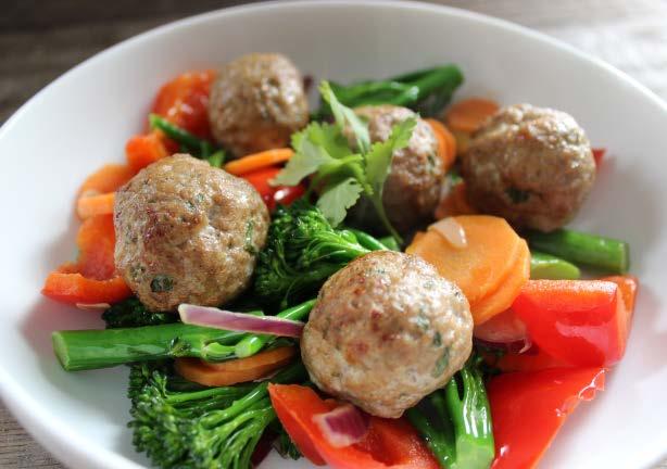 Lime & ginger pork meatballs 400g 10% fat pork mince a small handful of fresh coriander, finely chopped 15ml soy sauce 1 tsp Chinese five spice 10g fresh ginger, grated grated zest of 1/2 a