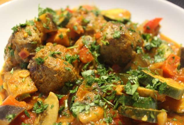 Lamb meatballs in a chunky veg sauce 500g lean lamb mince 1 tsp sea salt 2 tsps curry powder 1 tsp turmeric 3 small red onions, finely chopped 2 tsps ghee or coconut oil 4 green chilli peppers,