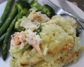 Fish pie 1 organic fish or vegetable stock cube 400g all purpose potatoes, peeled and chopped 1 large head of cauliflower, grated 200g tub light cream cheese 11/2 tbsps capers pinch of ground black