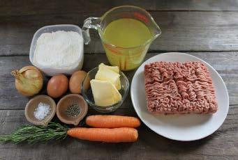 water SERVES 6 Preheat oven to 200 C / 400 F. Melt the oil / butter in a large saucepan over a medium heat. Add the onion, rosemary and carrots and sauté for 5 minutes, stirring.