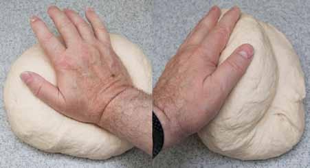The dough must be smooth and elastic. As it gains elasticity it will become less sticky.