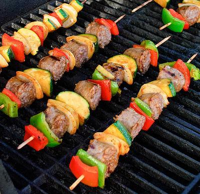 Cooking Tips Grill Make kabobs: Lean meats or seafood on skewers Add