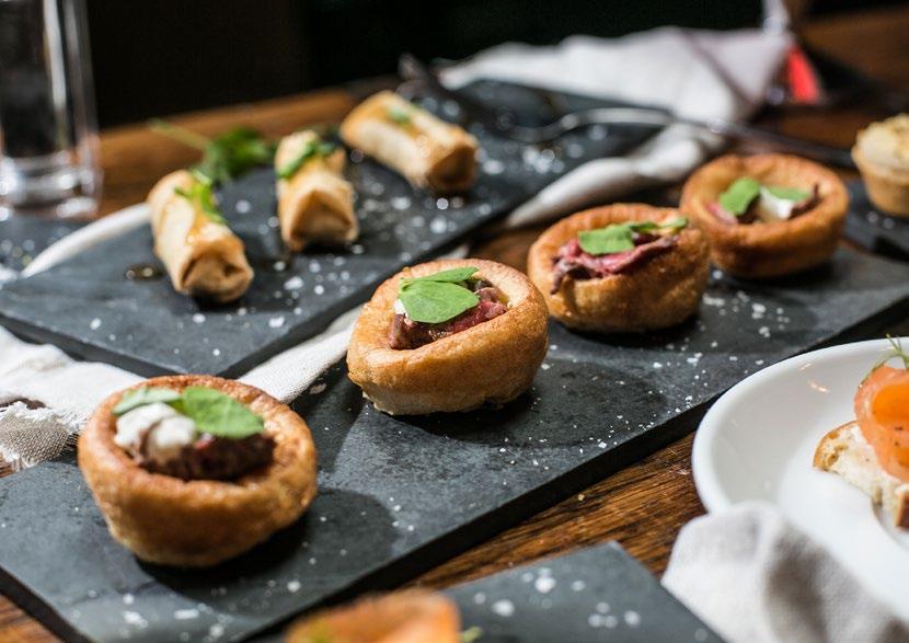 FINGER BUFFET Monday to Friday (5pm onwards) - 30 Must be pre-ordered in advance Minimum order of 10 Mini Yorkshire pudding with rare roast beef, creamed horseradish and pea shoots Sundried tomato