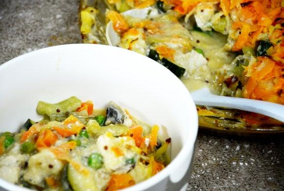 Momentum Phase Recipes Fish Pie 1 brown onion, chopped 1 large carrot, peeled and chopped 1 zucchini, chopped 3 celery stalks, chopped 1 cup sliced mushrooms 3 tbsp.