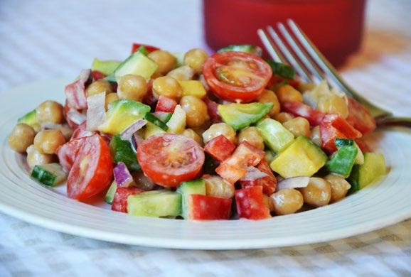 Vegetarian Recipes - All Phases Creamy Chickpea Salad Serves 2 400g (14oz) can chickpeas, drained and rinsed 2 medium cucumbers, cubed ½ punnet cherry tomatoes, halved 1 medium red capsicum (red