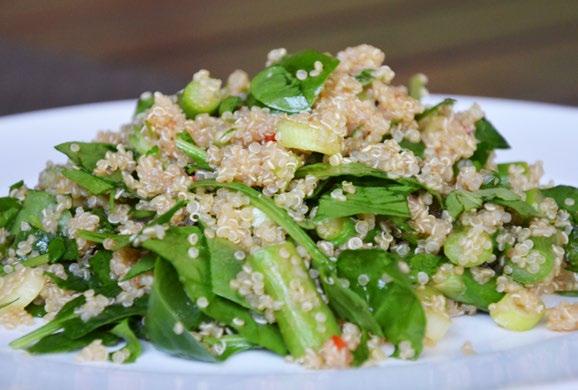 Vegetarian Recipes - All Phases Spicy Quinoa Salad 1 cup quinoa 3 cups cold water 2 cups baby spinach, roughly chopped 12 asparagus spears, chopped into 2cm strips 1 cup chopped spring onions