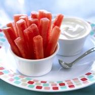 Servings Serves 6 Watermelon Slice Popsicles Ingredients Watermelon slices, cut to triangular wedge shapes (about ½ - 1 thick) Popsicle sticks Instructions For an easy, fun take on the