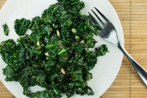 Meal Recipes Plan WEEK 11 Meal # 20 Sautéed Kale with Pine Nuts Number of servings 4 Approximate cooking time: 20 minutes Calories 342, Fat 14g Carbohydrates 24g, Protein 9g 2 bunch(es) kale, removed
