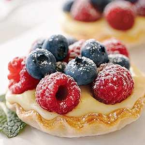 No-Bake Lemon Berry Tartlets 1 jar Lemon Curd 1 cup whipped cream 1 package of 24 Mini Tart Shells Mixed fresh berries Powdered sugar In large bowl, whip the cream to soft peaks.