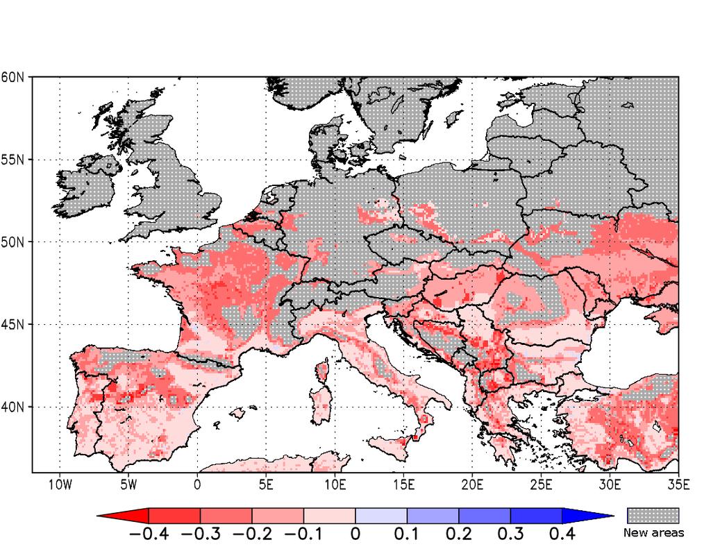 Water stress intensification throughout Europe, reaching severe levels in some areas of inner Iberia 1980-2005 High stress Change 2041-2070 RCP8.