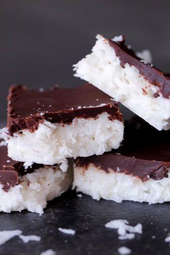 SKINNY NO BAKE COCONUT BARS D E S S E R T Serves: 6 Prep Time: 1 Hour Cook Time: Calories: 317 Fat: 29.1 Carbohydrates: 15.3 Protein: 2.1 Fiber: 3 Saturated Fat: 25.