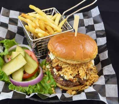 of beef mac & cheese brisket fried onion candied jalapeno sriracha BBQ sauce bacon 4 kinds of cheese bun stuffed with steak fries, fried pickles, & queso served with a bucket of steak fries $18.