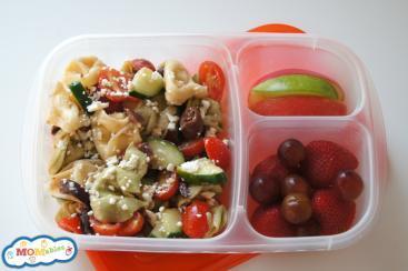 Greek Tortellini Salad Family Sized, serves 6-8 1 (20oz) package refrigerated cheese tortellini 1 1/2 cups grape tomatoes, cut in half 1 large cucumber, chopped 1 cup Kalamata olives, pit removed and