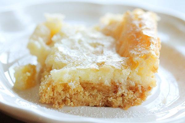 Cream Cheese Squares 1. 1 box yellow cake mix 2. 3 eggs 3. 8 oz cream cheese, softened 4. 1/2 cup ( 1 stick) butter, melted 5. 4 cups ( 1 lb) powdered sugar 1.