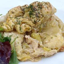 with oil and finished with a skewer New 0291 C: Game Meat Recipes Rabbit & Cider Purse Richly filled with pieces of lean rabbit in a sauce of wholegrain mustard, cider and