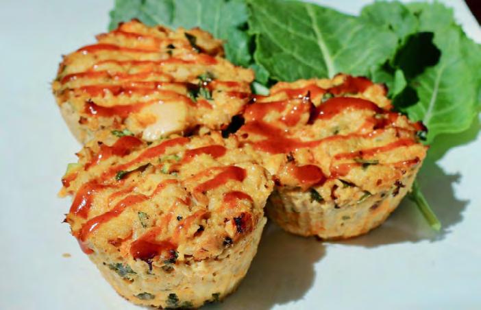 MAINS SPICY TUNA CAKES 10 oz (5 cans) Albacore Tuna 1 cup cooked mashed Sweet Potato 1 finely chopped, seeds removed, Serrano Pepper (if you like spicy) 3 chopped Green Onions 3 tbsp chopped Cilantro