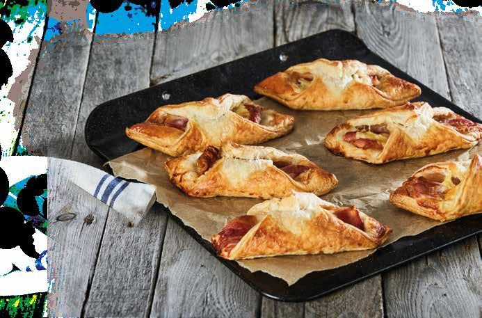the go snack at any time of the day. The delicious turnovers are made from quality thick cut back bacon with mature Cheddar cheese, all wrapped in a light puff pasty.
