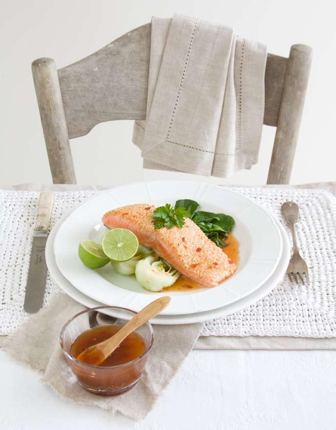 60 MADE BY HAND superfoods 61 Sesame Salmon with Sweet and Sour Chilli Dressing I love this hot, sweet, sour and salty dressing with salmon, as it cuts through the natural richness of the salmon