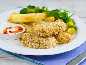 5% fat) 40g fresh white breadcrumbs (or use dried often known as panko) 40g porridge oats 250g boneless cod fillets, skinned 100g salad leaves (mixture of watercress, rocket & spinach) 7 yellow