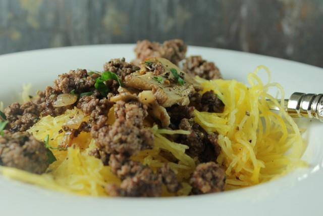 Meal # 8 Lamb and Spaghetti Squash Number of servings 4 Approximate cooking time: 60 minutes Calories 501, Fat 34g Carbohydrates 24g, Protein 25g 1 medium spaghetti squash 1 pound(s) lamb, ground,