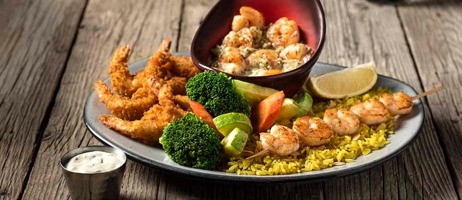 Served with pilaf rice and sautéed vegetables 1,141 CAL SR 93 Double Crunch Shrimp Crunchy all the way!