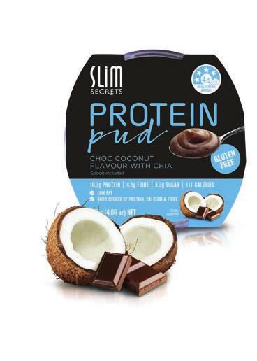 PROTEIN PUD CHOC COCONUT WITH CHIA 115g Have your dessert and feel great too! PROTEIN PUD STRAWBERRY WITH CHIA 115g Satisfy that sweet craving when and where it strikes!