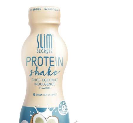 DI* per 250 ml serve PROTEIN SHAKE CHOC COCONUT INDULGENCE 250ml Your perfect workout companion with protein and creamy chocolate balanced with coconut. 526kJ 2.8g 12% 15.0g 30% 7.7g 2% 3.8g 6.