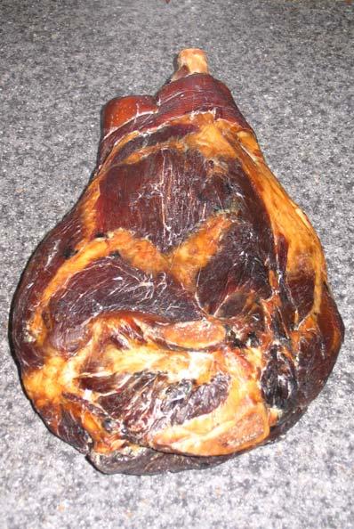 Figure 1. Dry-cured ham. Table 1: Least squares estimates of taste panel ham ratings* and intensity of eating quality attributes for dry-cured hams from three breeds of swine.