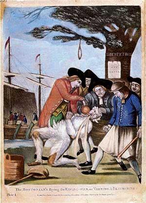 Townshend Acts (1767) Political cartoon showing colonists tar & feathering a British tax collector Another tax passed by the British Parliament on the colonists, it taxed common, everyday items like