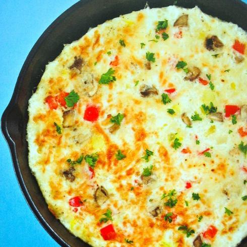 Giant Frittata This giant frittata really earns its name! This is a perfect, fulfilling dish that allows you to feed the entire family a healthy breakfast with only one pan.