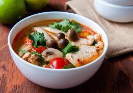 Soups Tom Yum Tom Yum Chicken 11$ Shrimp 14$ Seafood 15$ Hot & Sour Soup with Mushroom, tomatoes, Kaffir Lime Leaf, Onions, Lemongrass, and Cilantro in a tart Lime Broth.