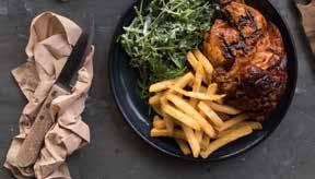 90 GRILL FLAME GRILLED BBQ HALF CHICKEN Flame grilled with our BBQ basting sauce, served with chips and salad 23.