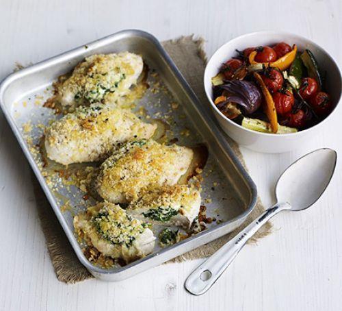 5 a day: Spinach, ricotta and chicken tray bake This recipe actually only contains 4 of your 5 a day but served with a salad at home will boost you towards your 5 a day super easy!