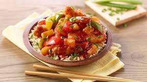 Sweet and Sour Chicken 2 chicken breasts (Mushroom, Quorn or Tofu) ½ onion 1 small carrot ½ pepper 1 clove of garlic 3cm knob of ginger 2 pineapple rings 1 veg stock cube 2 tbsp tomato puree 2 tbsp