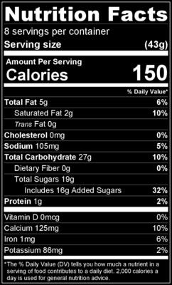 COLOSSAL BROWNIE Serving Size 1 slice (43 grams) Servings per 8-inch brownie (12oz) 8 INGREDIENTS: INGREDIENTS: BROWNIE MIX (SUGAR, BLEACHED WHEAT FLOUR (ENRICHED WITH NIACIN, REDUCED IRON, THIAMINE