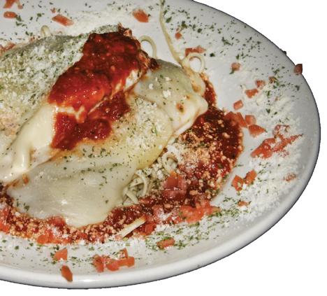 95 ITALIAN DISHES EGGPLANT PARMIGIANA freshly breaded eggplant, fried to a golden brown and baked with tomato sauce and mozzarella cheese.