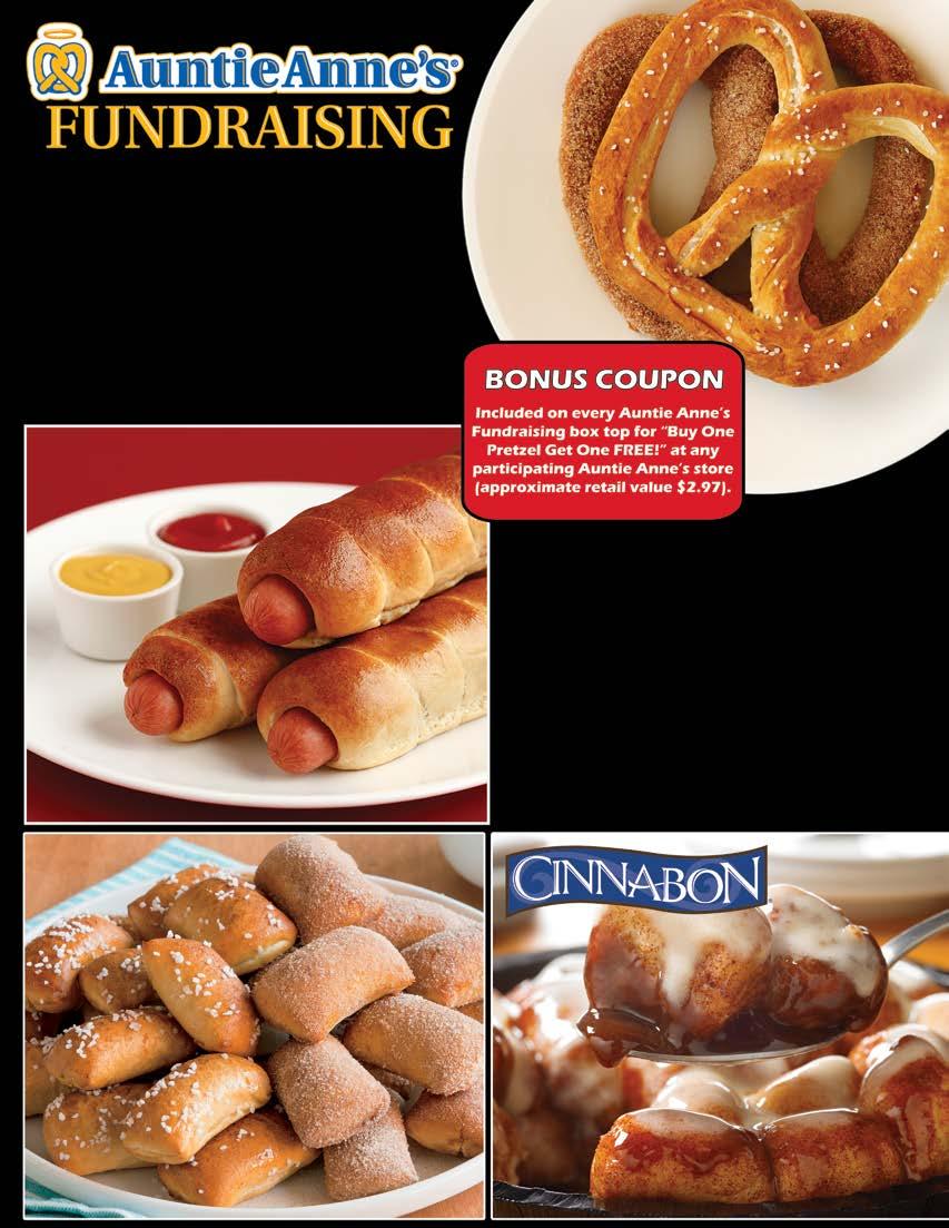 AUNTIE ANNE S SOFT PRETZELS Enjoy the aroma of baking Original and Cinnamon Sugar Pretzels right in your own oven... then enjoy eating them! Serve warm with your favorite toppings and dips.