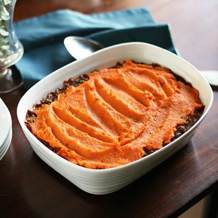 Makes 6 servings Notes: Lentil, Mushroom, & Sweet Potato Shepherd's Pie 5 medium sweet potatoes, scrubbed 1 cup brown or green lentils, washed ¾ cup uncooked steel cut oats 1 bay leaf 1 tsp.