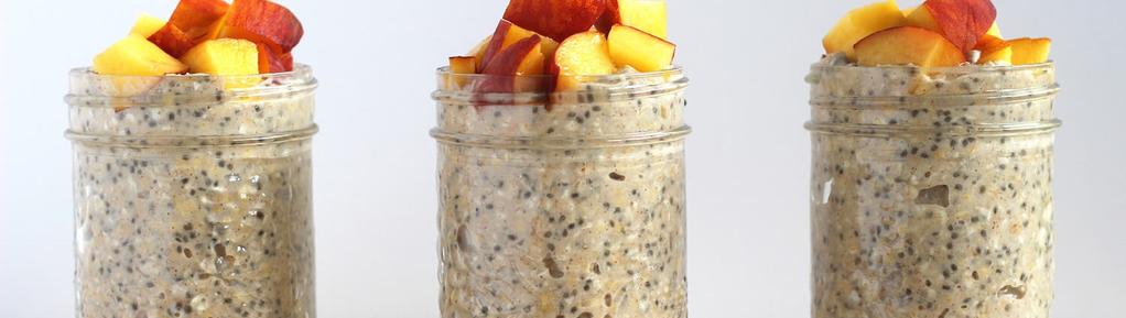 Peaches & Cream Overnight Oats (Andrea's Version) 8 ingredients 8 hours 4 servings 1. In a large bowl, combine the oats, cinnamon, and chia seeds. Stir to combine. 2.