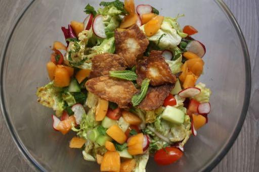 FATTOUSH SALAD WITH TANGY CITRUS DRESSING AND LOQUATS Fattoush salad is so good that if you ever order it at a Lebanese restaurant, you ll likely go back just for it (disregarding the hummus or even