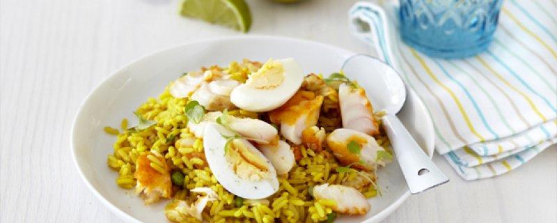 Easy Kedgeree with Haddock, Eggs and Peas Thursday 20th July 00:30:00 00:10:00 Kedgeree is easy to make and adds a new dimension to weekday meals.