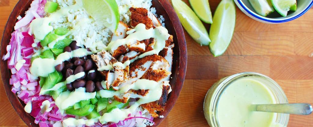 Blackened Fish Taco Bowls 16 ingredients 30 minutes 4 servings To create cauliflower rice, chop cauliflower into florets and add to a food processor. Process until it reaches a rice-like consistency.
